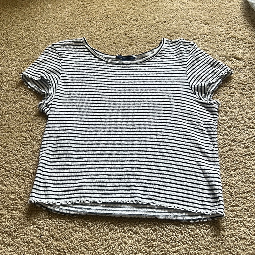 American Eagle Black and White Striped Shirt Size Medium